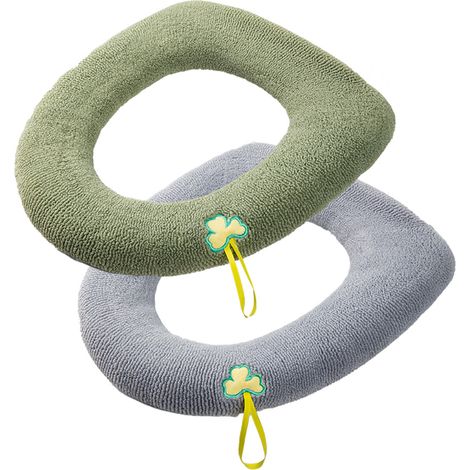 2 abattants de toilettes, housse chauffante, fibres acryliques extensibles, 44 x 36 cm, lavables et rapides à installer (1/5)