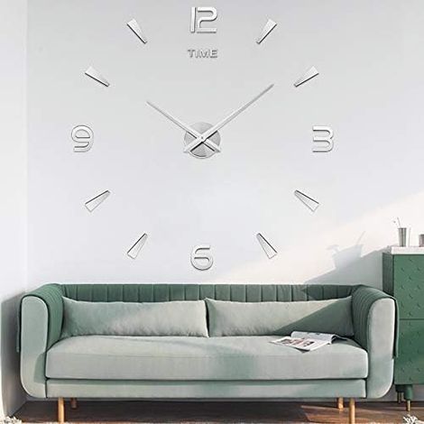 Großer, leiser, moderner 3D-Wanduhr-Aufkleber zum Selberbauen, Heim- und Bürodekoration, Geschenk, Silber (Silber) (1/4)