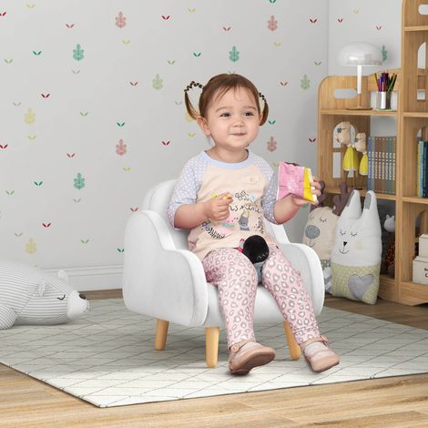 Poltrona per bambini, design a nuvola, morbidissima al tatto, per bambini dai 18 ai 36 mesi, 46x51x55 cm, bianca. (1/5)