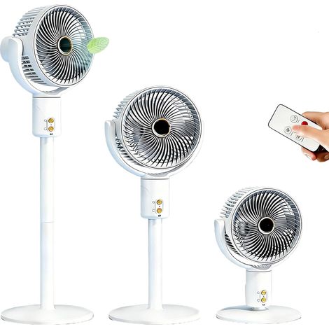 Ventilateur sur pied silencieux, 3 hauteurs réglables, 5 vitesses et orientation 360°, rechargeable, pour usage au sol ou sur table, avec télécommande (1/5)