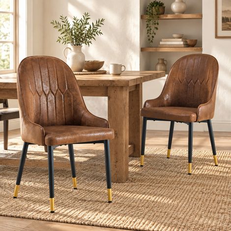 Sillas de comedor, lote de 2, tejido marrón y metal negro, respaldo en forma de rayo DESVIAE (1/5)