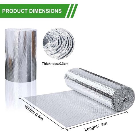 Rouleau bulle 0,6×3m film isolant aluminium ignifuge B2 barrière radiative isolation fenêtre toit protection solaire résistance humidité (1/4)