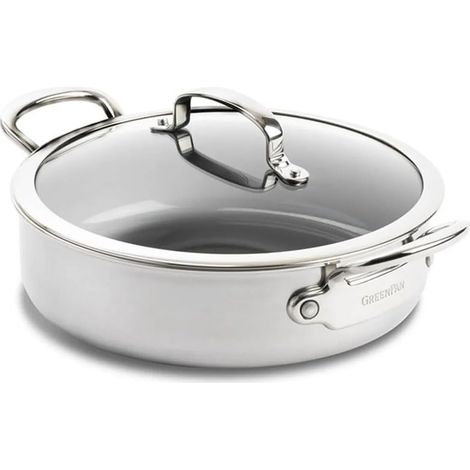 Couvercle en verre 26 cm 3,8 L acier inoxydable, revêtement antiadhésif en céramique, sans PFAS, compatible induction, compatible four jusqu'à 220 °C, compatible lave-vaisselle (1/5)