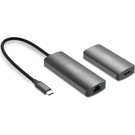 DIGITUS DS-55343 Extender da USB-C a HDMI - UHD 4K 120 Hz - 30 m tramite cavo LAN - Set: trasmettitore e ricevitore - HDMI 2.1, HDCP 2.3, USB 3.1 - HDR, Deep Colour