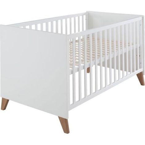 Lit bébé évolutif en lit junior - 70 x 140 cm - ROBA - OLE - Blanc / Pieds chene massif (1/5)