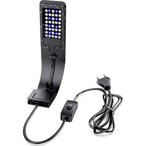 Éclairage Aquarium, Rampe LED pour Aquarium d'eau Douce, Lumière Aquarium Plantes Ultra Fin 10W IPX7 Étanche avec Pince Puissante et 24 LED Lumière Blanche et Bleue pour Aquarium de 30-60 CM (Noir) (1/5)