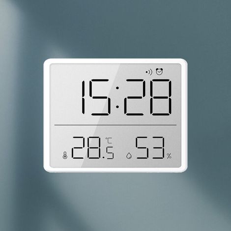 LCD-Digitalwecker – Elektronischer Wecker mit Temperatur- und Feuchtigkeitsanzeige für Zuhause und Büro, Weiß 8218