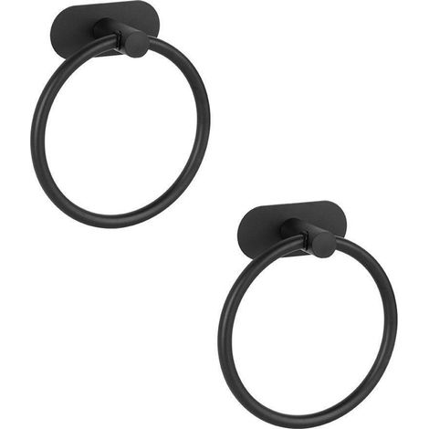 Lot de 2 anneaux porte-serviettes ovales suspendus pour salle de bain, en acier inoxydable noir non perforé. (1/5)