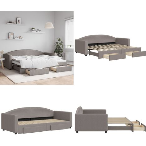 Tagesbett Ausziehbar mit Schubladen Taupe 90x200 cm Stoff - Schlafsofa - Sofa-Bett