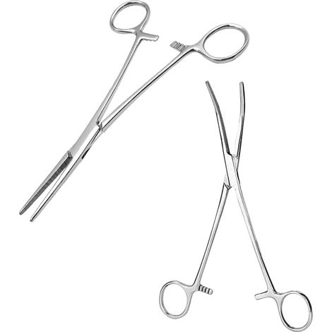 2 Pièces Clamper,Pince Droite en Acier Inoxydable,Pince à Poils de Chat et de Chien,Pince pour La Pêche,Design Dentelé,Antirouille,12.5cm,Têtes droites et coudées (1/5)