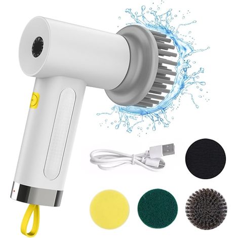 Elektrische Drehbürste, 3000 mA, super großer Akku, IPX6, wasserdichte Reinigungsbürste, 2 Geschwindigkeiten, Handdrehbürste für Badewanne, Boden, Fliesen, Herd, Glas, Waschbecken (Grauweiß)