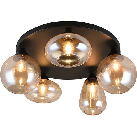 Deckenlampe schwarz matt Deckenleuchte Glas amberfarben Wohnzimmerlampe D 63,5cm