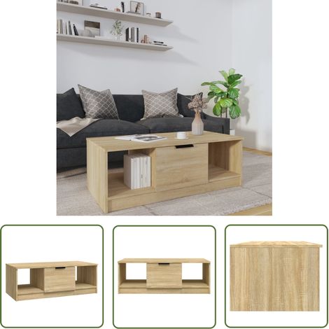 The Living Store Couchtisch Sonoma-Eiche 102x50x36 cm Holzwerkstoff - Couchtisch - Wohnzimmertisch - Esszimmertisch - Holzt Tisch - Holzwerkstofftisch (1/5)