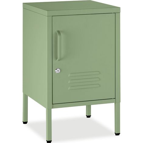 Table de chevet métal, avec porte, fermeture magnétique, vert sauge (1/5)