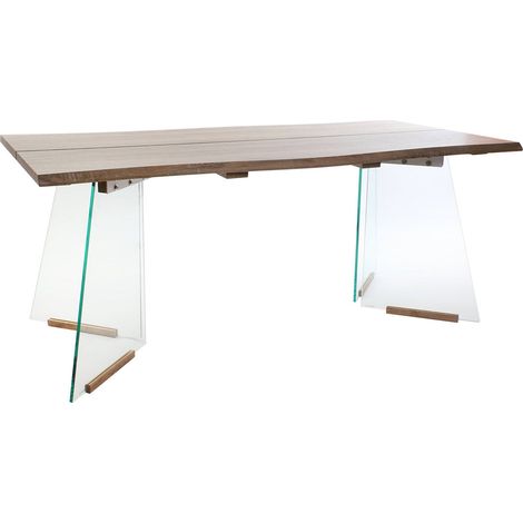 Table de salon élégante en bois et verre marron - Marron chaleureux et verre translucide (1/5)