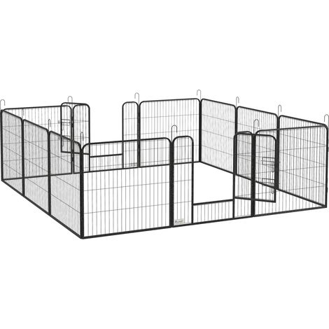 Enclos pour chiots, 12 panneaux, en acier, gris, 80 x 80 cm, pour maison et usage quotidien, 2 portes, enclos pour animaux