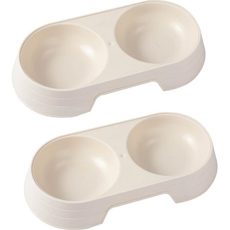 Gamelles pour animaux, lot de 2 bols avec double plateau, écuelles pour nourriture et eau, adaptées aux chats et chiens, beige (1/4)