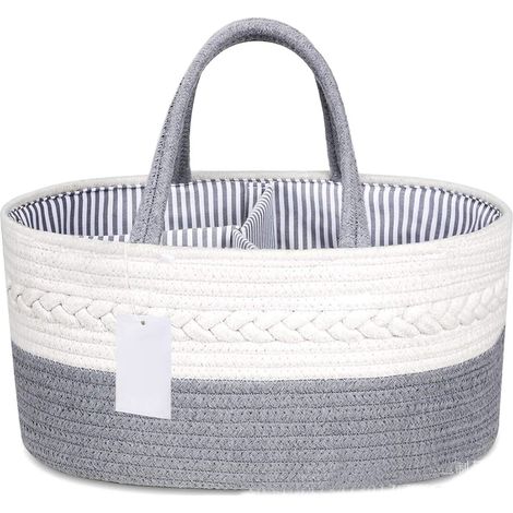 Panier de rangement simple et élégant en corde de coton tressée, panier à couches pour bébé, panier de rangement pour jouets, boîte de rangement en tissu gris (1/5)