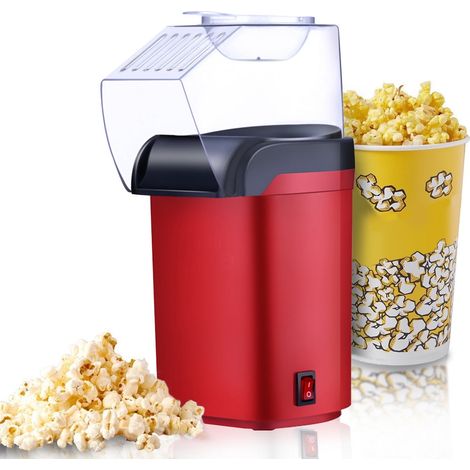 Popcorn Maker - Hot Air Electric Popcorn Popper - Oil-Free Home Theater Snack Machine - 10 x 11.5 x 26 cm - Red - 1 Unit (1/5)