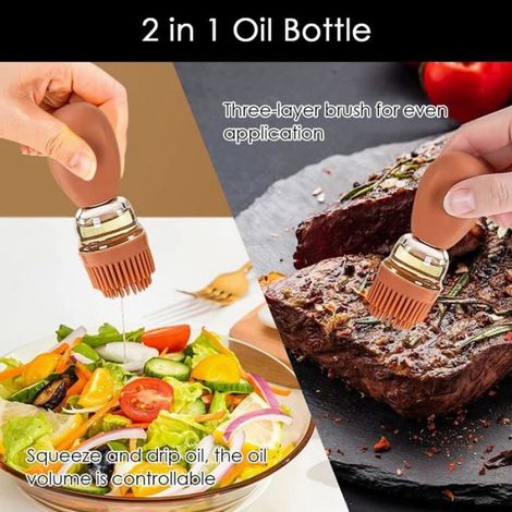 Botella dispensadora de aceite con cepillo para parrilla para cocina, asar y cocinar. (1/4)