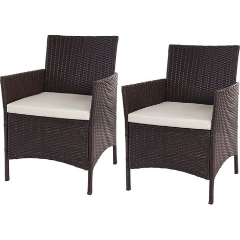 [NEUWERTIG] 2er-Set Poly-Rattan Gartensessel Hamar, Korbsessel braun-meliert, Kissen creme