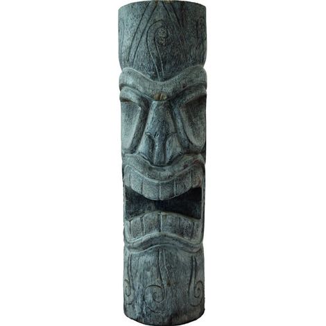Jardinex – Statue Tiki Mauri cendré 100 cm – Cocotier sculpté à la main – Couleur gris cendré – Sculpture authentique pour décoration extérieure