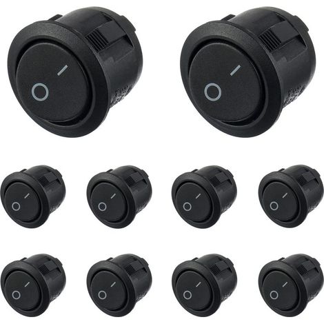 Interrupteur à bascule rond noir 10 pièces marche/arrêt 2 broches AC 6A (250V) 10A (125V) SPST Appuyez sur le bouton à bascule pour Auto Boat Marine Car Truck Light Household (1/5)