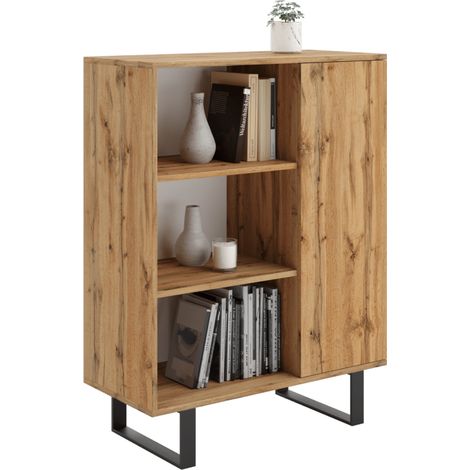 Bibliothèque FONDI Avec rangement doré craft chêne / schwarz