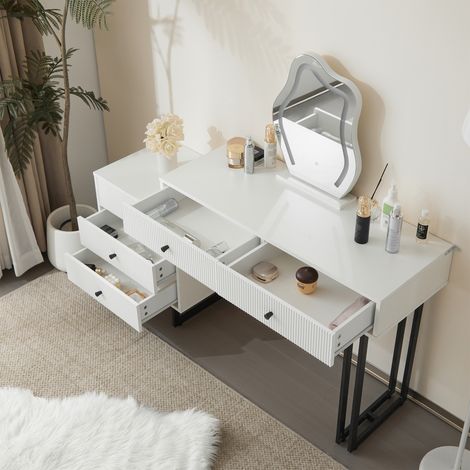 Coiffeuse avec miroir lumineux LED 3 couleurs, plateau extensible, table de maquillage 100x40x76 cm, sans tabouret
