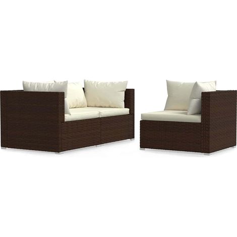 Set Divani da Giardino 3 pz con Cuscini in Polyrattan Marrone vidaXL (1/5)