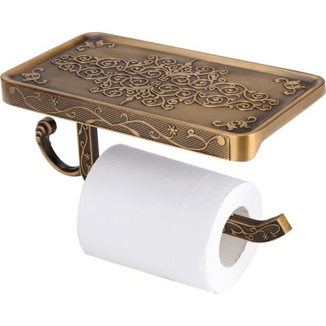 Porte-papier toilette mural laiton antique vintage avec étagère téléphone salle de bain finition couleur antique (1/5)