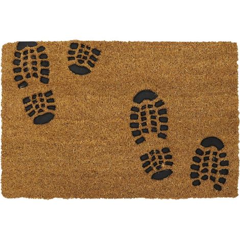 Rubber Embossed PVC Backed Coir Doormat, 40x60cm, Foot Prints