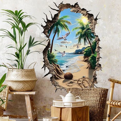 Sticker Mural Autocollant Mural Autocollant Sol Décoration Murale Pendue Pont Volcan Sticker Mural Art Déco pour Salon Chambre Couloir Cuisine (E) (1/5)