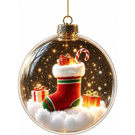 Boule à neige lumineuse en acrylique transparent, décor de Noël, château de glace 3D à suspendre au sapin, décoration de fêtes (1/5)