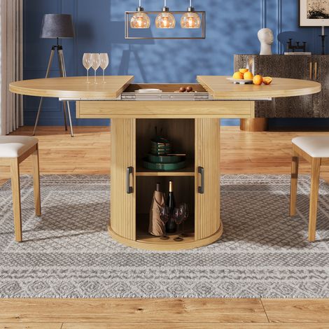 Mesa extensible redonda a ovalada 118-158 cm con almacenaje en MDF natural DESVIAE (1/5)