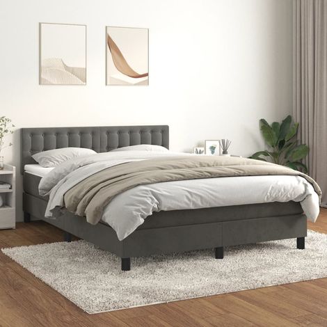 Lit à sommier tapissier et matelas, Lit double, Lit adulte Gris foncé 140x200cm Velours GSW86283 (1/5)