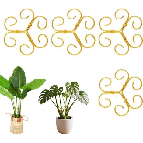 Lot de 4 anneaux de support pour plantes - Supports métalliques - Supports pour plantes de jardin - Idéal pour les Monstera et les Oiseaux de Paradis - 10,5 cm - Doré (1/5)
