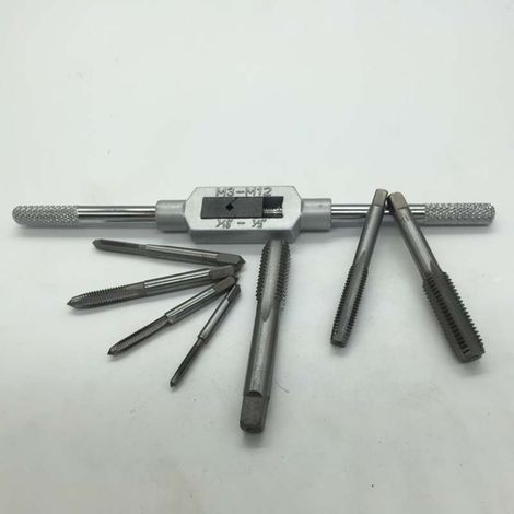 Jeu de tarauds à vis manuels, filetage métrique, Machine M3 M4 M5 M6 M8 M10 M12 avec 1 clé à molette réglable 1/16 à 1/2 pouces, 8 pièces (1/5)
