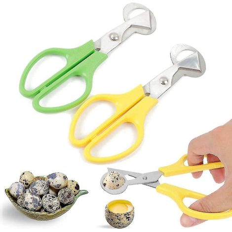 Ciseaux à œufs de caille en acier inoxydable, lot de 2 ouvre-œufs de pigeon, vert + jaune (1/5)