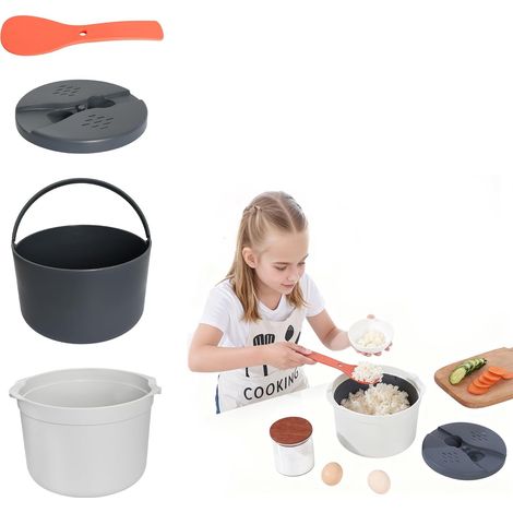 2L Cuiseur de riz Micro Onde Cuit Vapeur Micro Onde avec Cuillère à riz Couvercle Tasse à Mesurer Passoire et Panier Vapeur Récipient Alimentaire pour Cuisson Rapide Orange (1/5)
