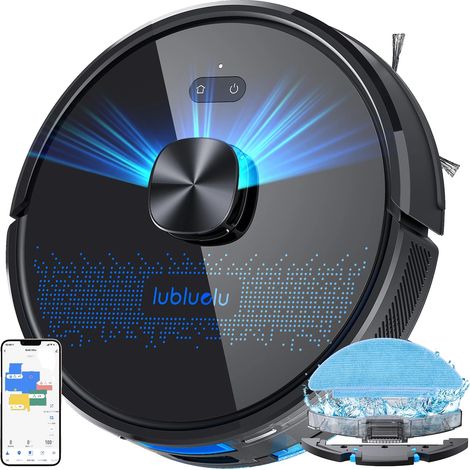 Robot aspirador, potencia de succión de 4500 Pa, control mediante aplicación inteligente, color negro, enchufe europeo de 220 V-240 V. (1/2)