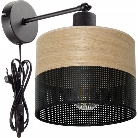 Wandleuchte, durchbrochener Lampenschirm, 20 cm, Löcher, Stecker, Holz, Loft, Polen