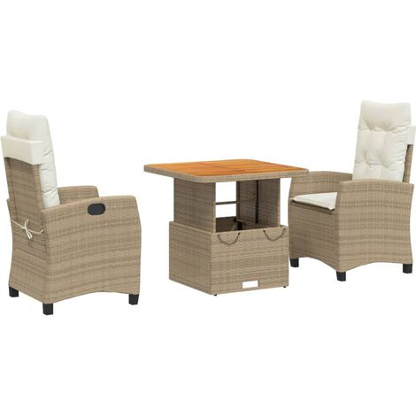 Maison Exclusive - Set da Pranzo da Giardino 3 pz con Cuscini Beige in Polyrattan