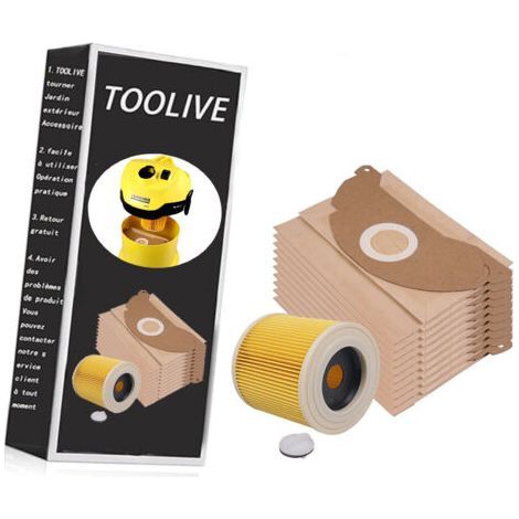 10er-Pack Staubsaugerbeutel + Filter für Kärcher A 2004, A 2024, A 2054, MV 2, Kärcher 6.904-322, Kärcher MV2 WD2 Premium-Papierbeutel für Trockenbetrieb (1/5)