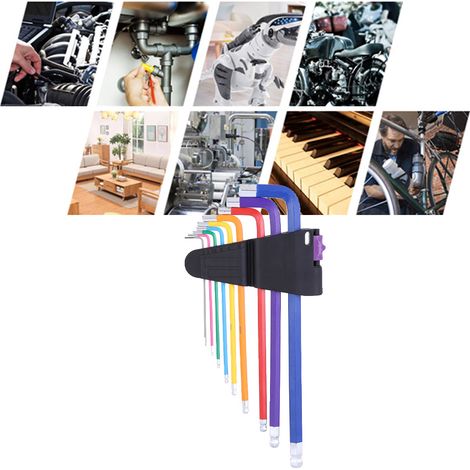 Ensemble de 9 douilles Allen à tête sphérique pour travaux de bricolage sur meubles, machines et instruments de musique (ensemble d'extension coloré de 9 pièces) (1/5)