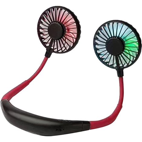 Doppelkühl-Nackenventilator, tragbarer USB-Lade-Nackenventilator zum Aufhängen, Doppelkühl-Miniventilator, Outdoor-Laubventilator mit LED-Beleuchtung und Aromatherapie