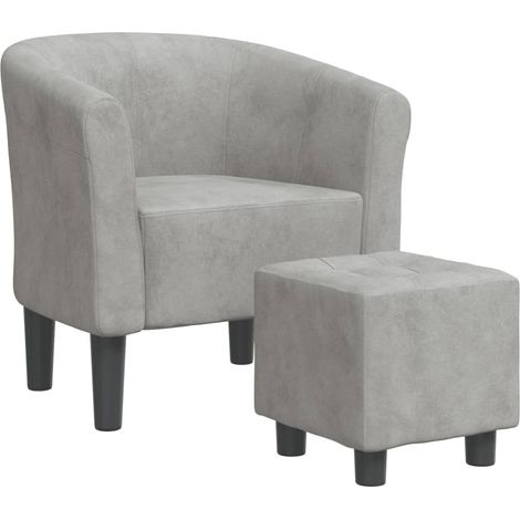 Poltrona lounge seduta comoda design moderno con poggiapiedi in velluto grigio chiaro DEC026421