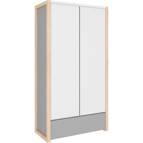 Armadio 2 ante 1 cassetto bianco e grigio 190cm