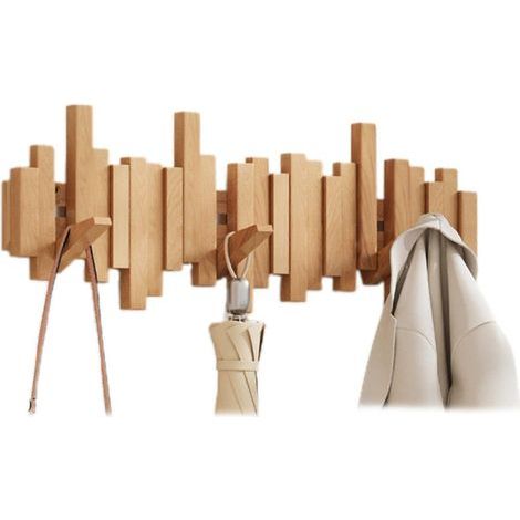 Porte-manteau mural en bois de hêtre, style piano, 8 crochets, pliable et multifonctionnel (1/5)