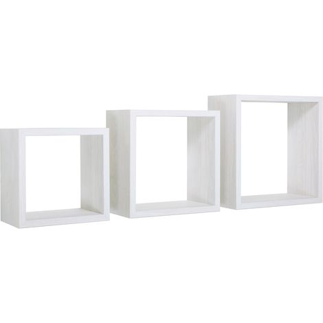 Set 3 Mensole da Parete Cubo in Fibra di Legno Incubo Rovere Sbiancato (1/5)